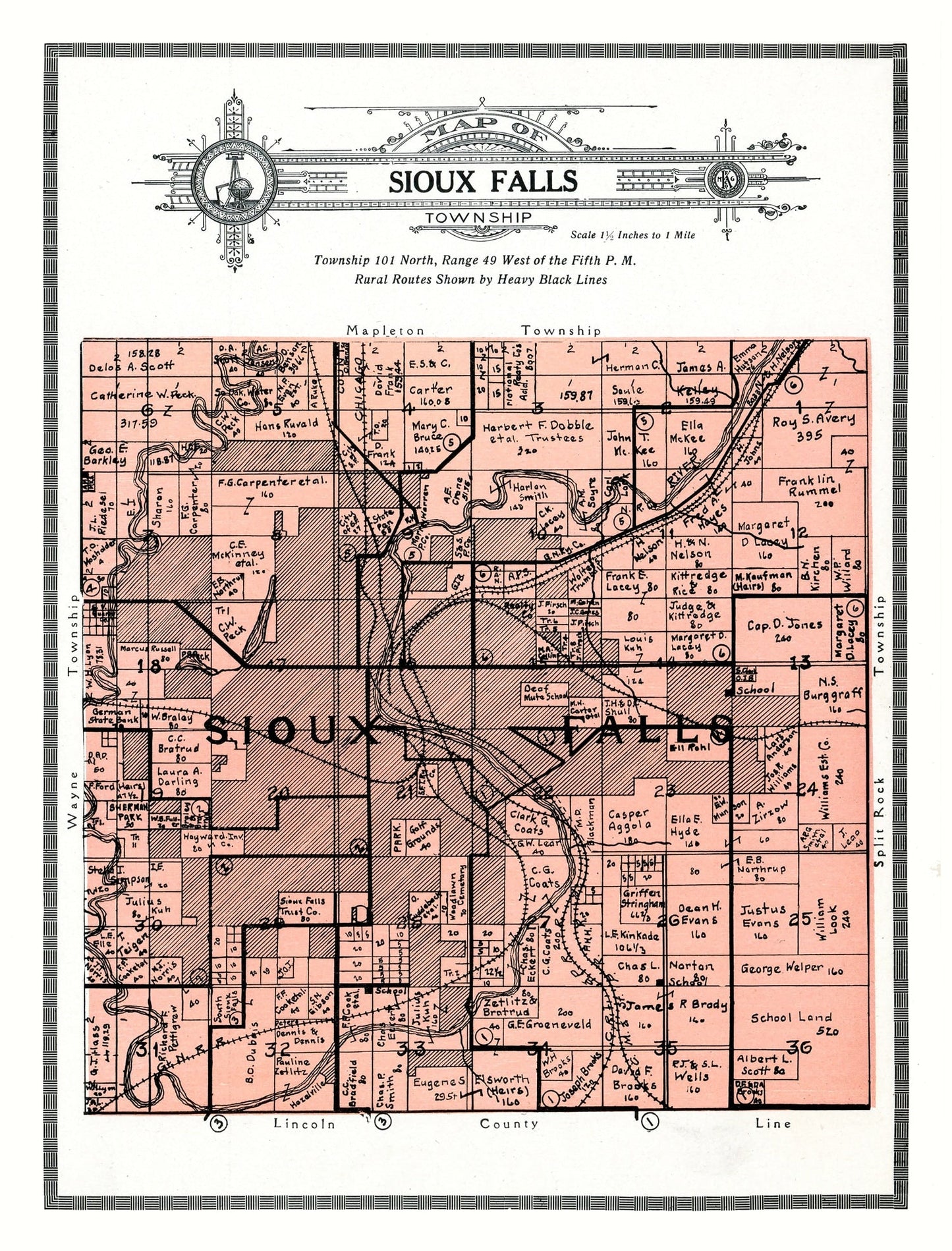 Vintage Map of Minnehaha County, South Dakota, 1913
