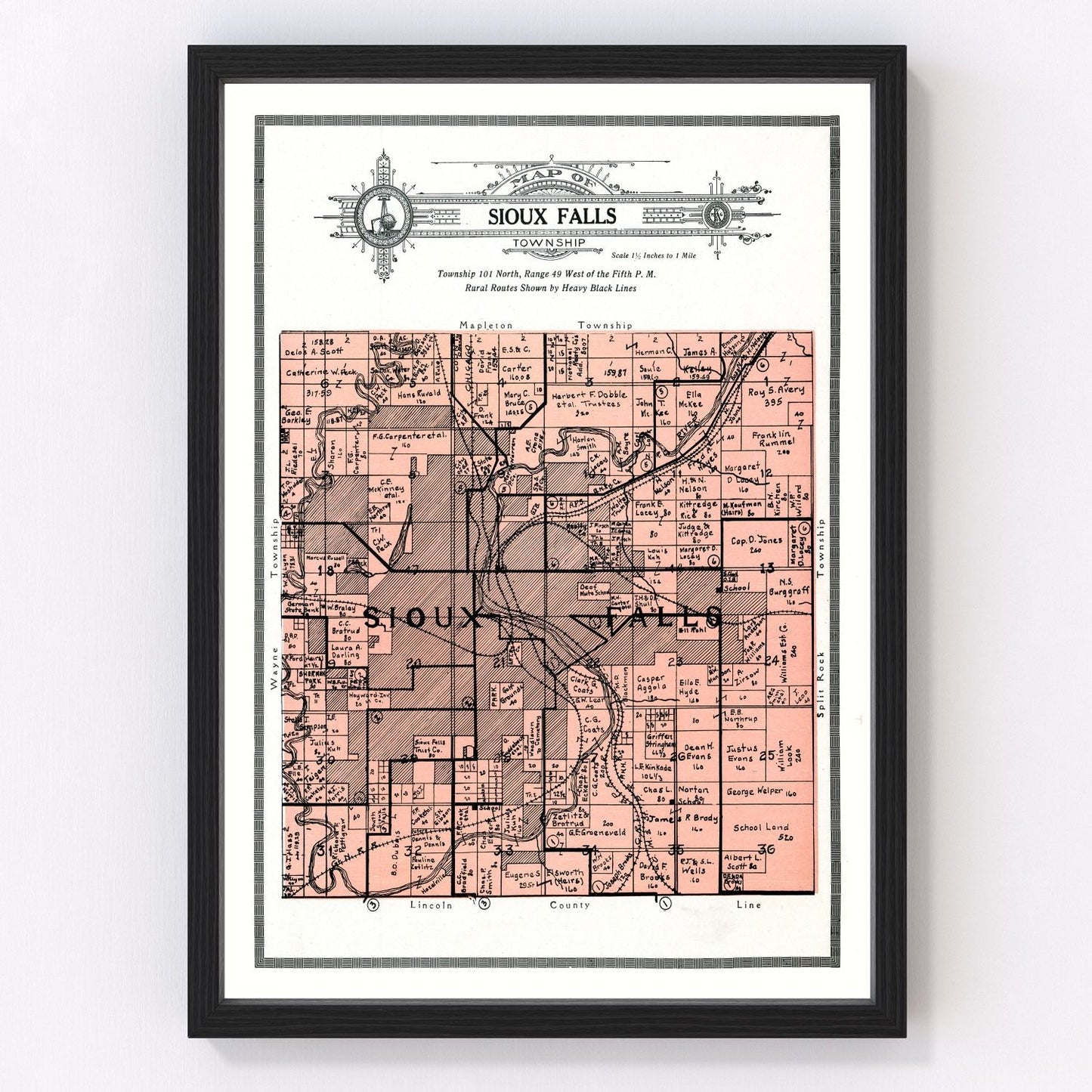 vintage map of Minnehaha County, South Dakota, 1913