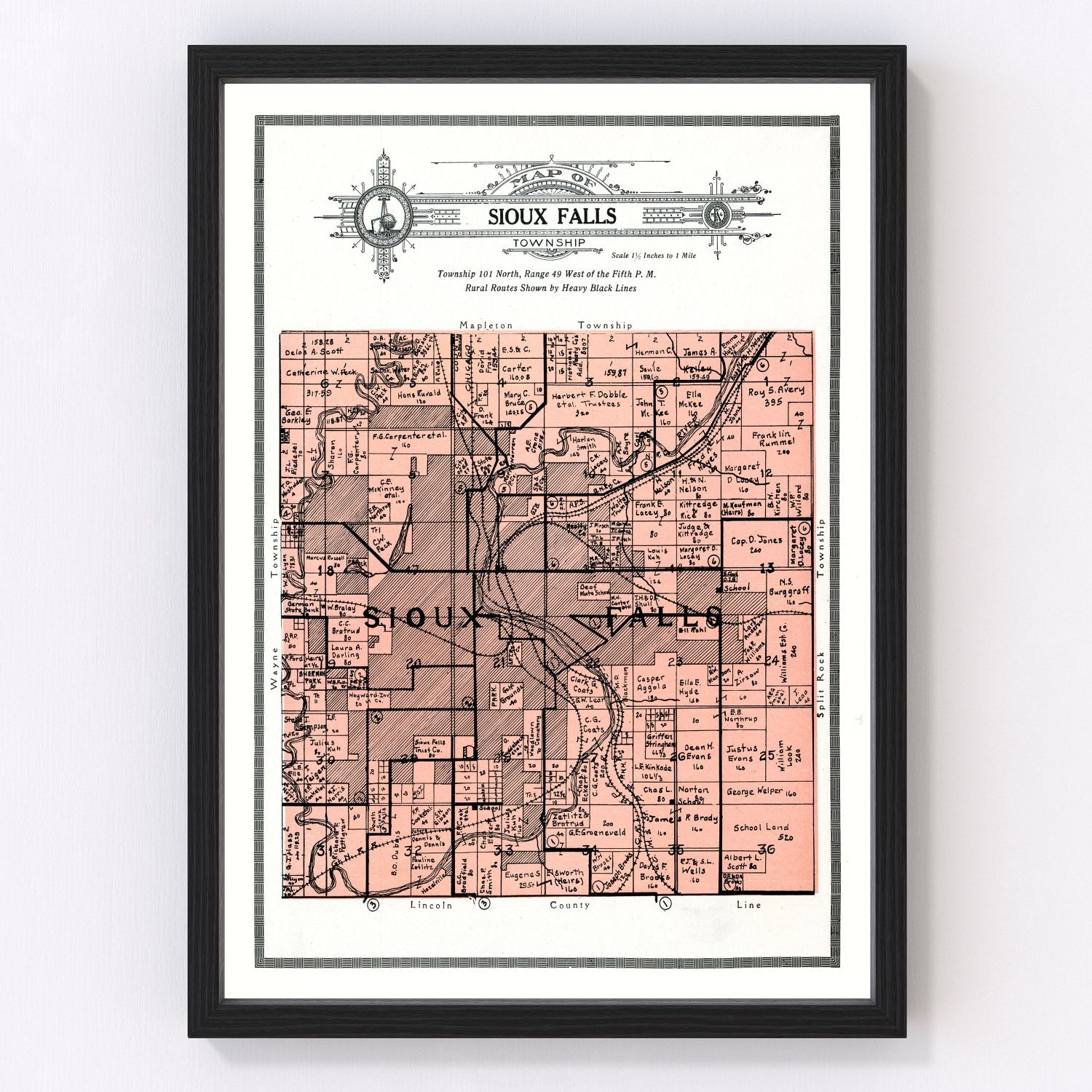 vintage map of Minnehaha County, South Dakota, 1913