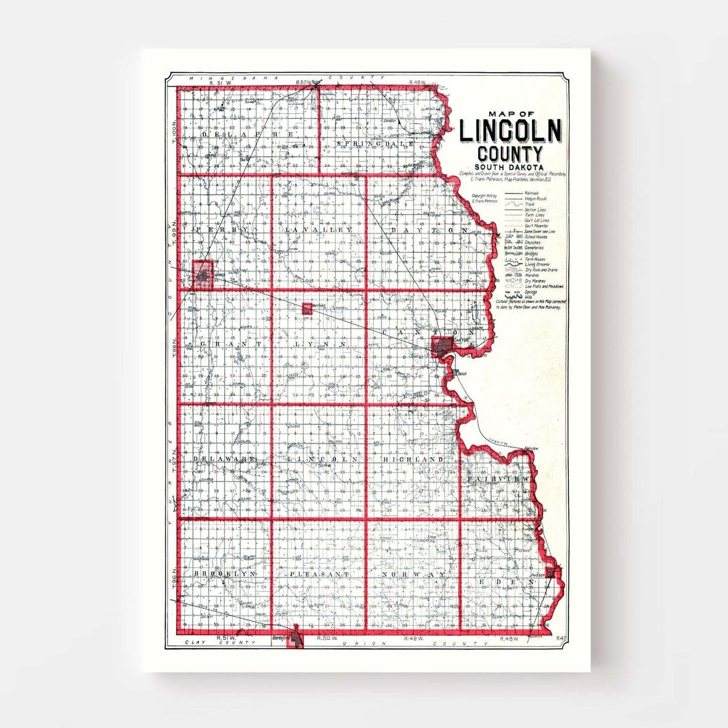 Vintage Map of Lincoln County, South Dakota, 1904
