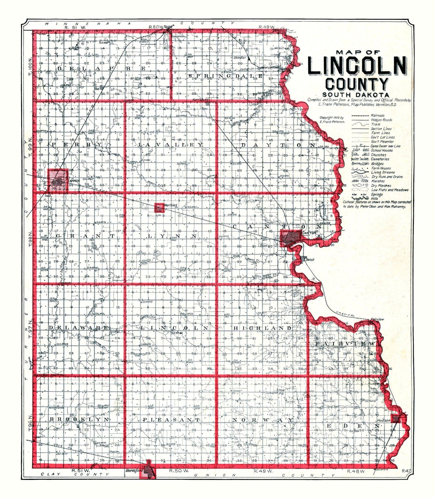 Vintage Map of Lincoln County, South Dakota, 1904