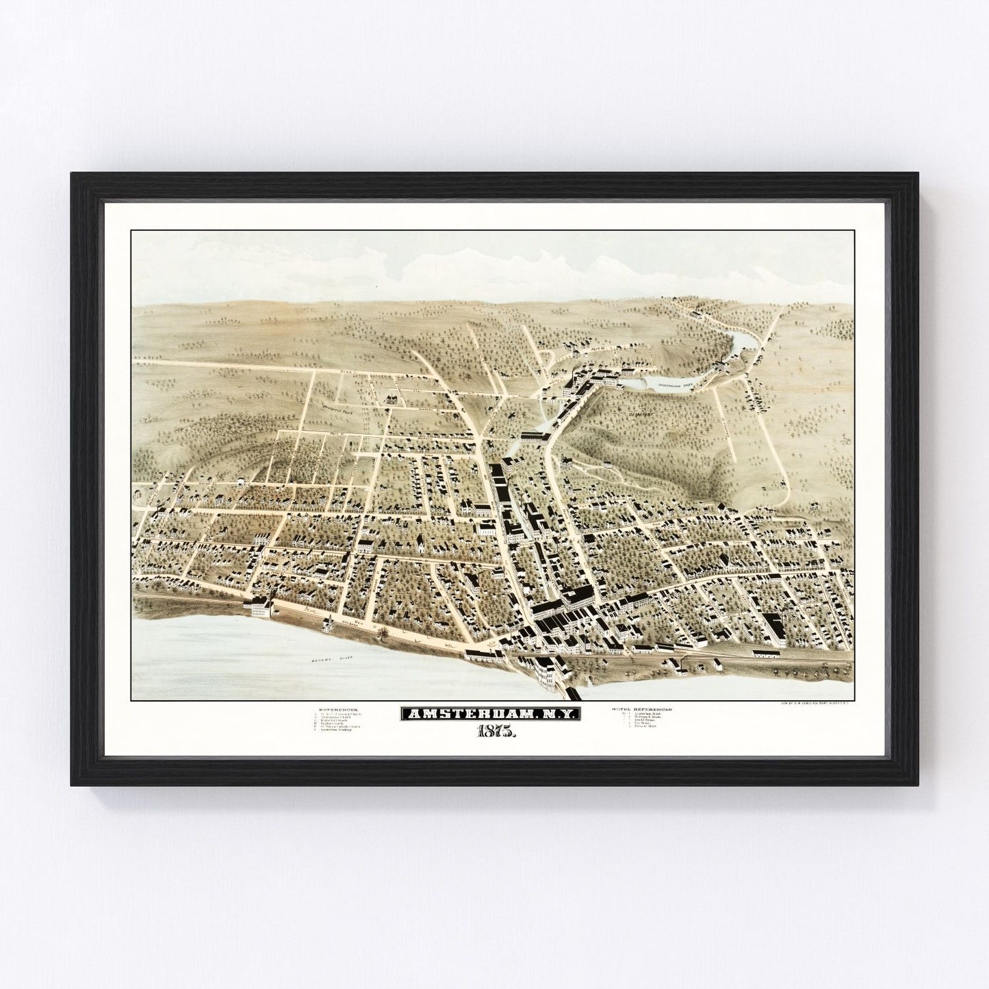Restored vintage map of Amsterdam, New York, 1875
