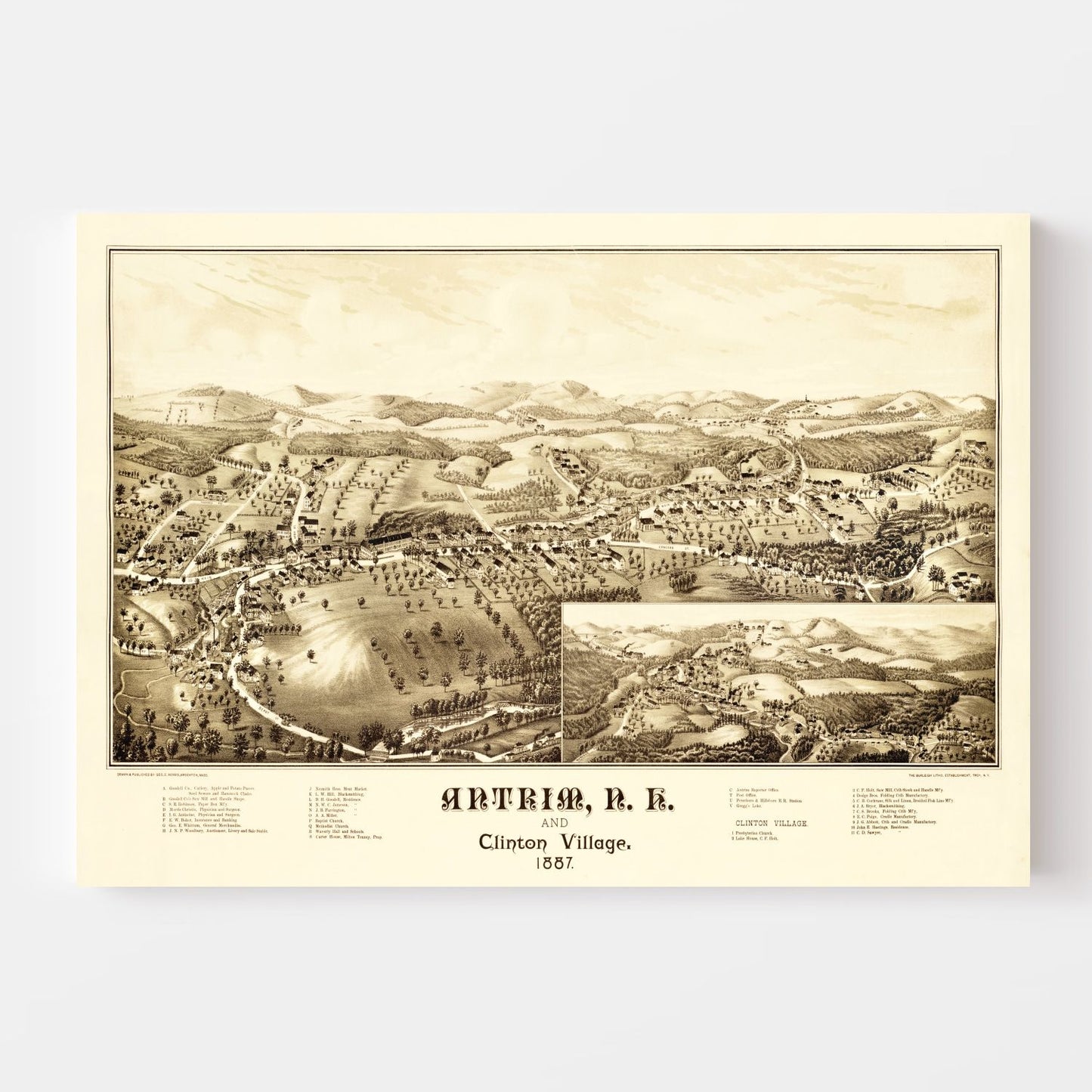 Vintage Map of Antrim and Clinton Village, New Hampshire, 1887