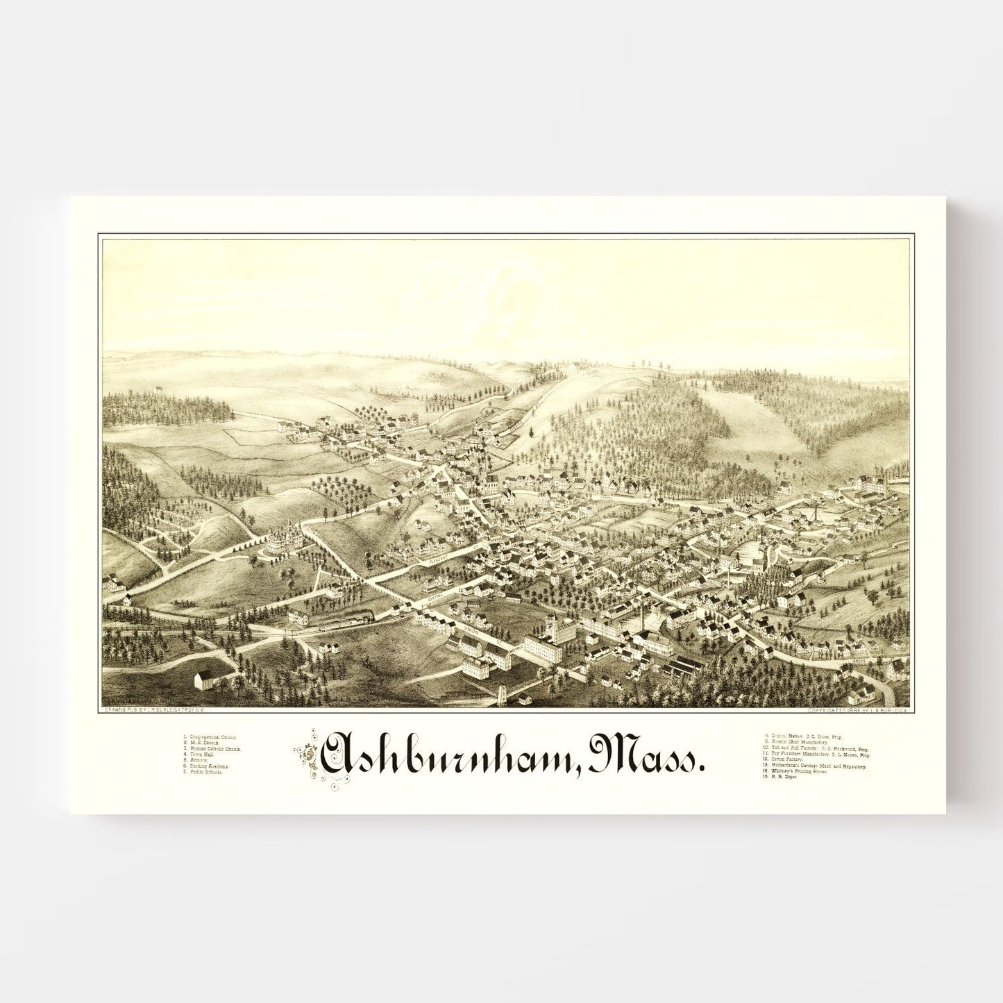 Vintage Map of Ashburnham, Massachusetts, 1886