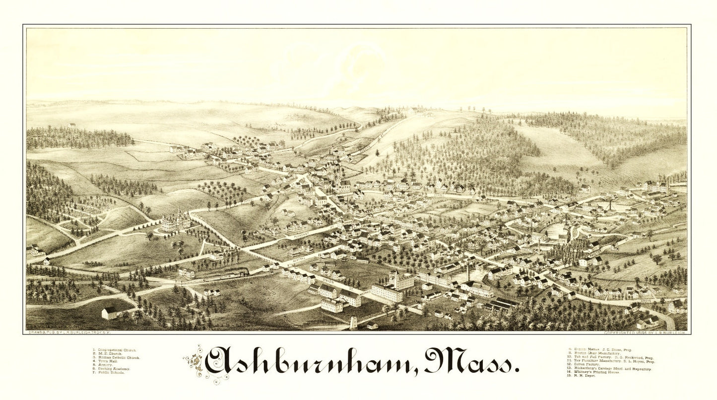 Vintage Map of Ashburnham, Massachusetts, 1886