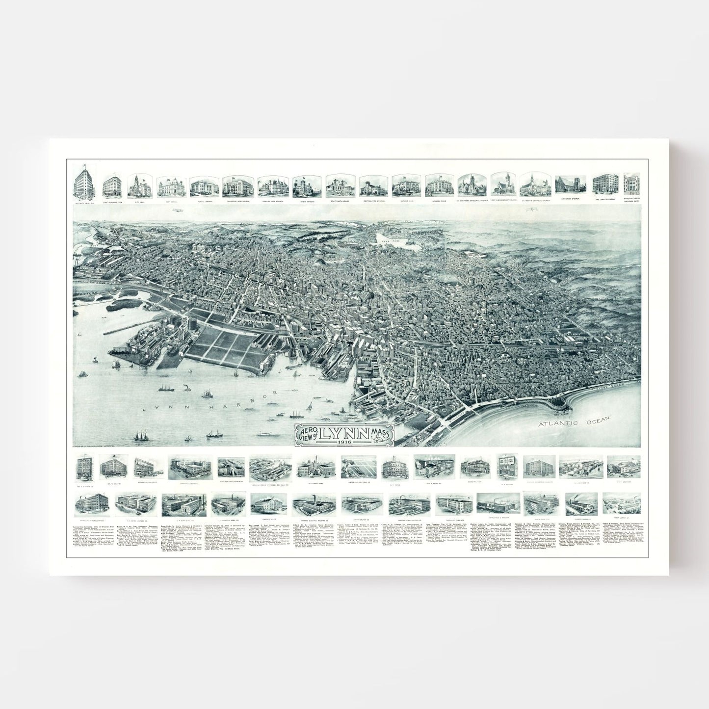 Vintage Map of Lynn, Massachusetts, 1916