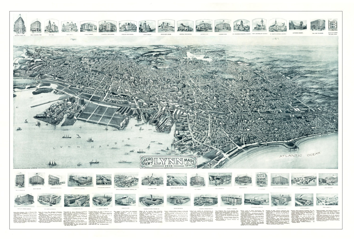 Vintage Map of Lynn, Massachusetts, 1916
