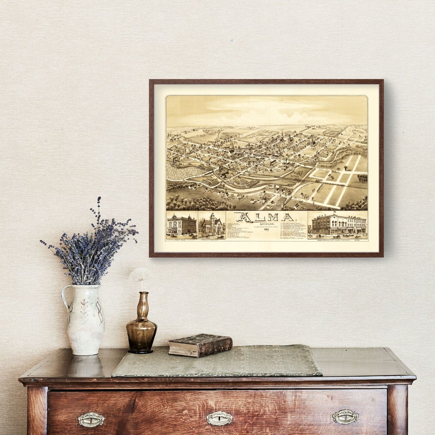 Vintage Map of Alma, Michigan, 1885