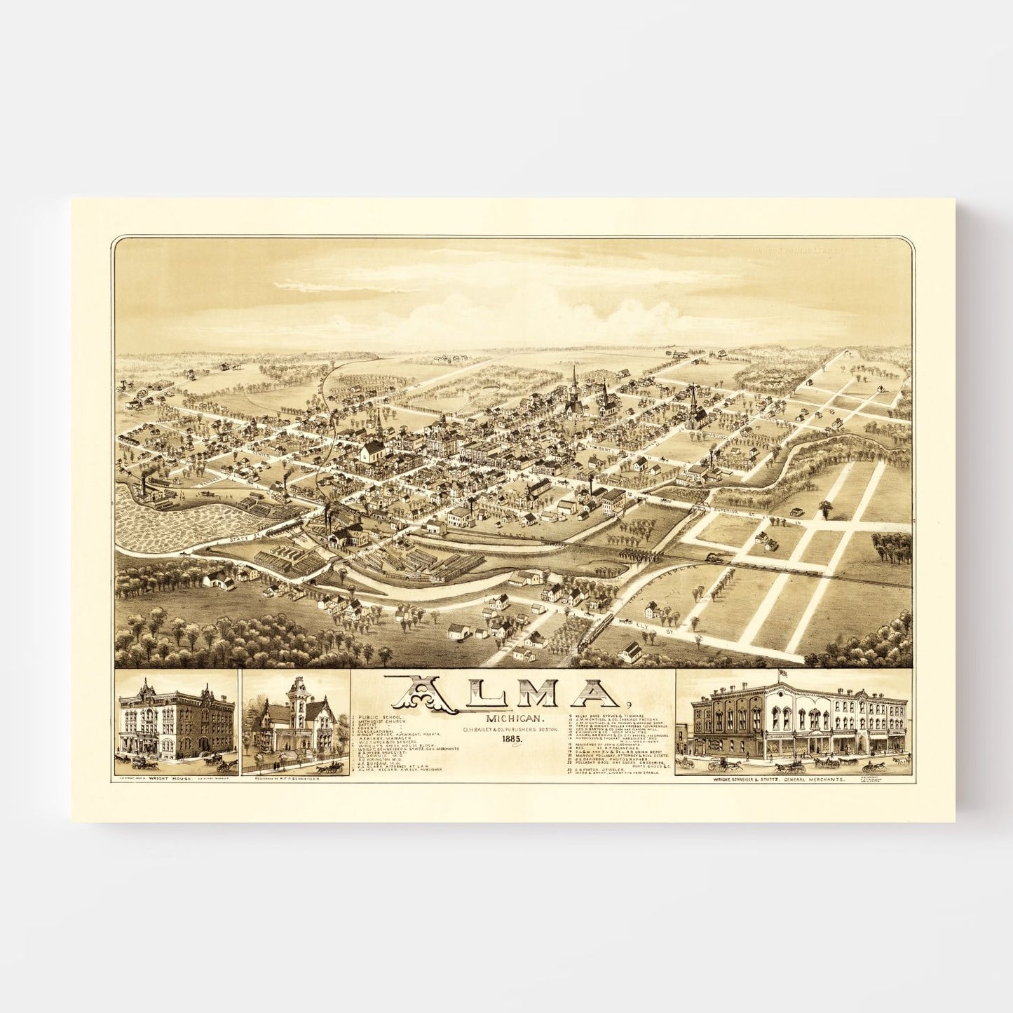 Vintage Map of Alma, Michigan, 1885