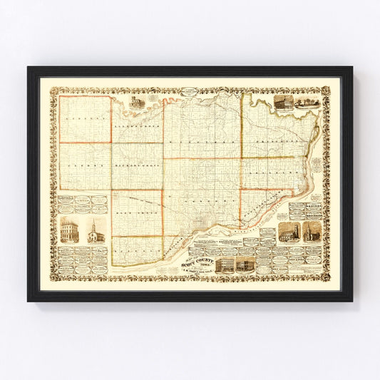 vintage map of Scott County, Iowa, 1860