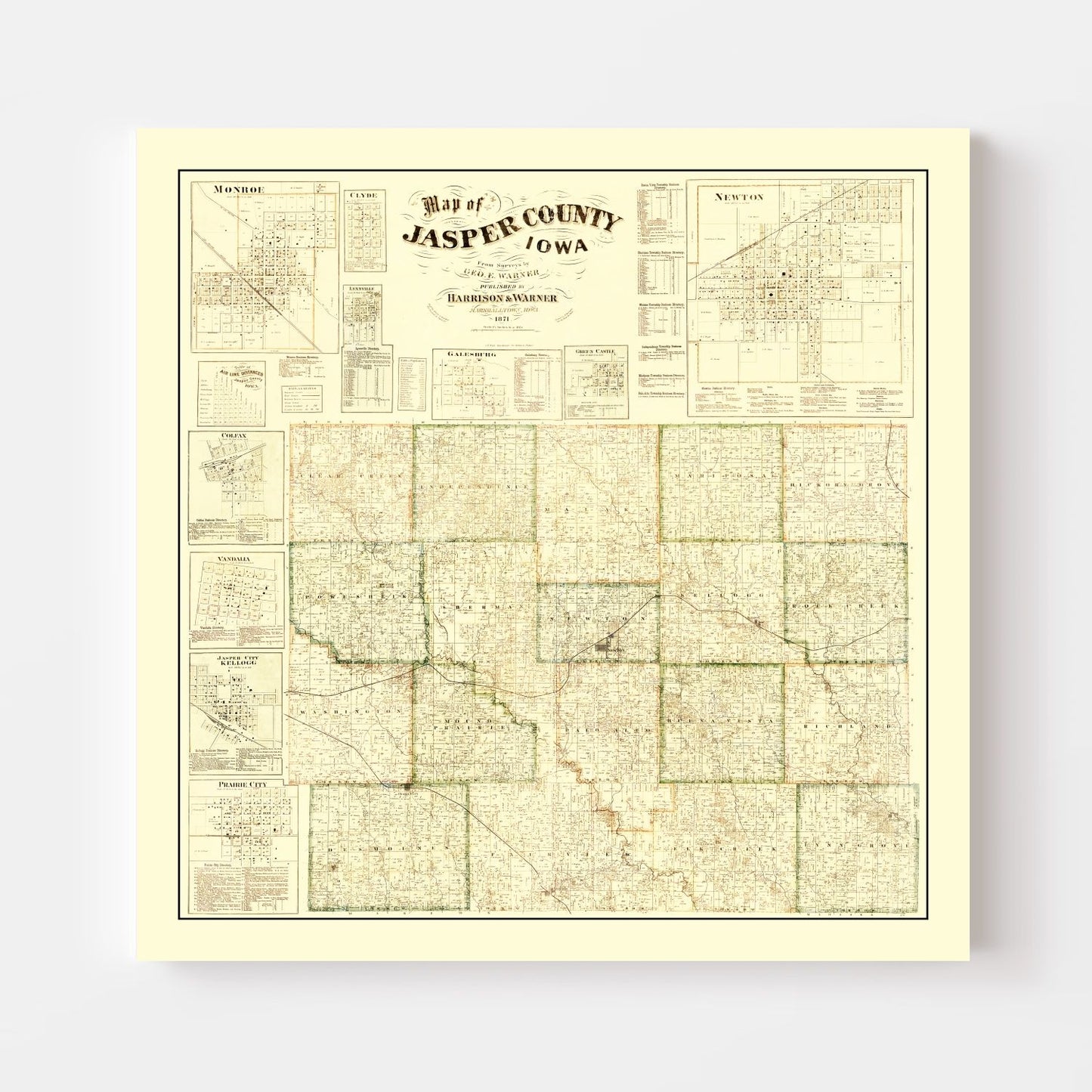 Vintage Map of Jasper County, Iowa, 1871