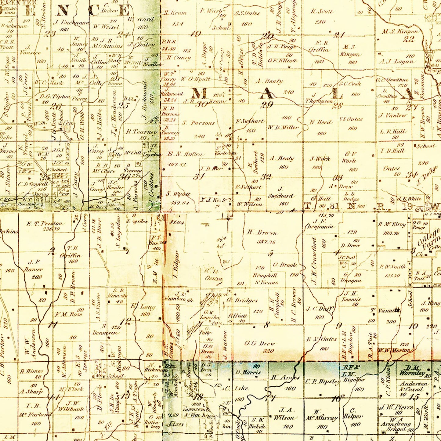 Vintage Map of Jasper County, Iowa, 1871