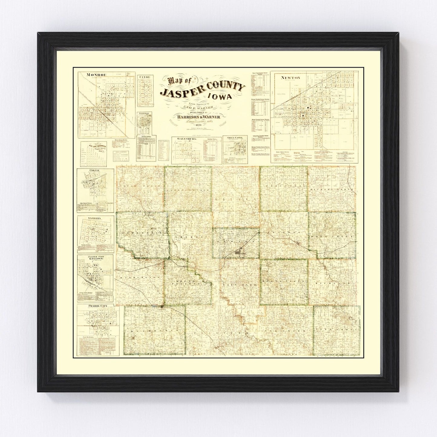 Vintage map of Jasper County, Iowa, 1871