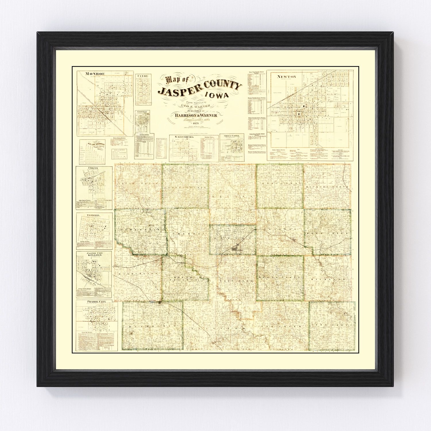 Vintage map of Jasper County, Iowa, 1871