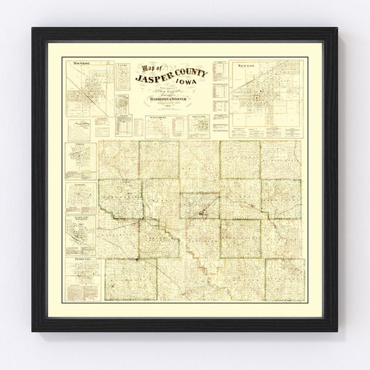 Vintage map of Jasper County, Iowa, 1871