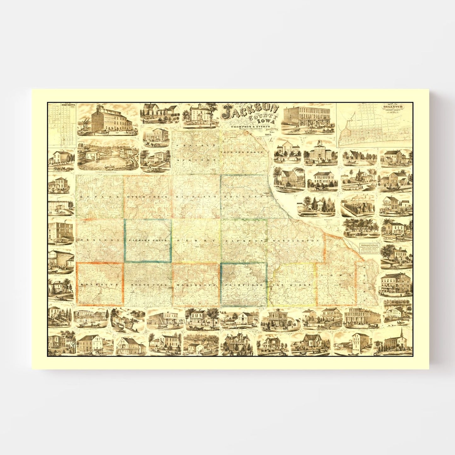 Vintage Map of Jackson County, Iowa, 1867