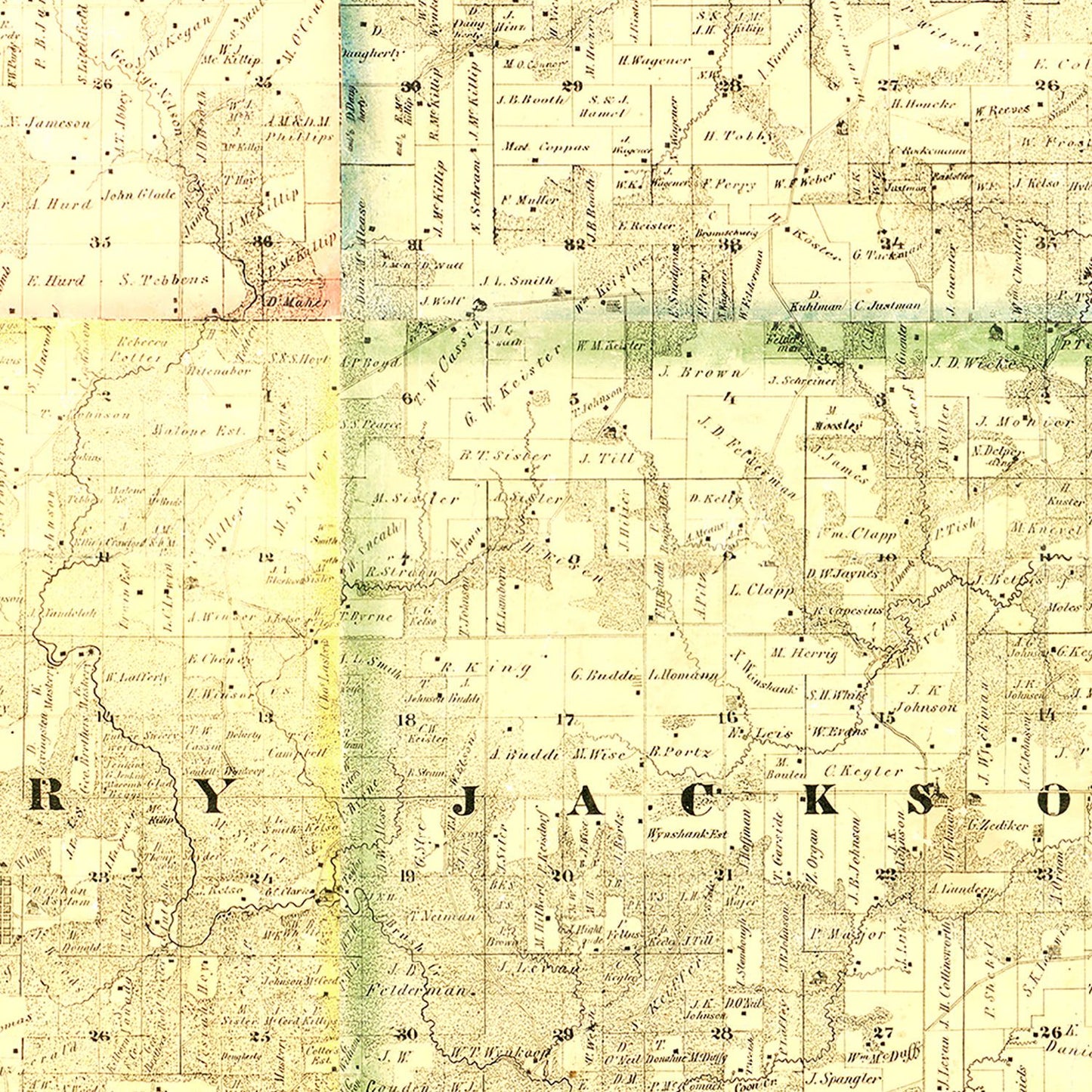 Vintage Map of Jackson County, Iowa, 1867