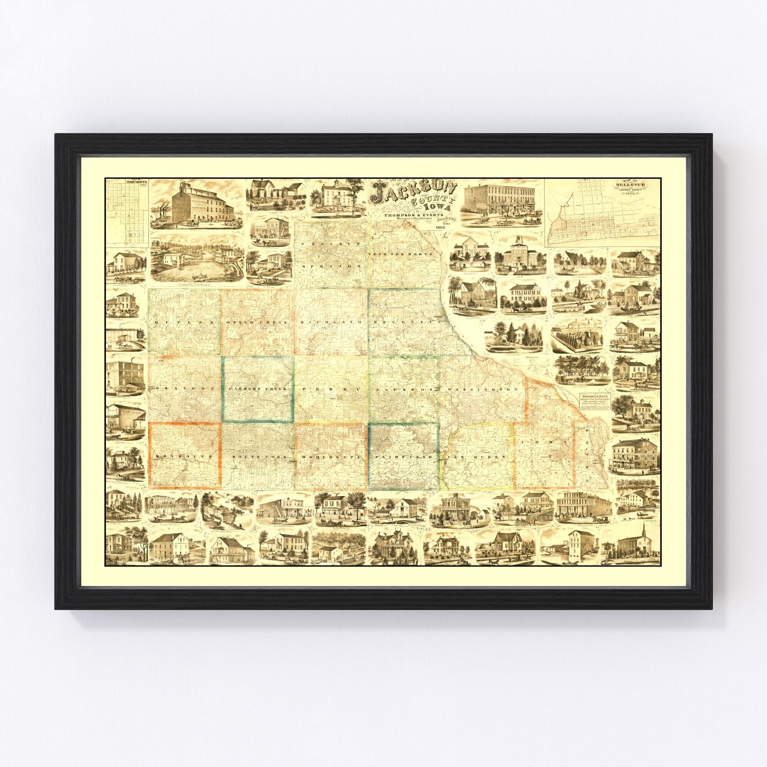 Vintage map of Jackson County, Iowa, 1867