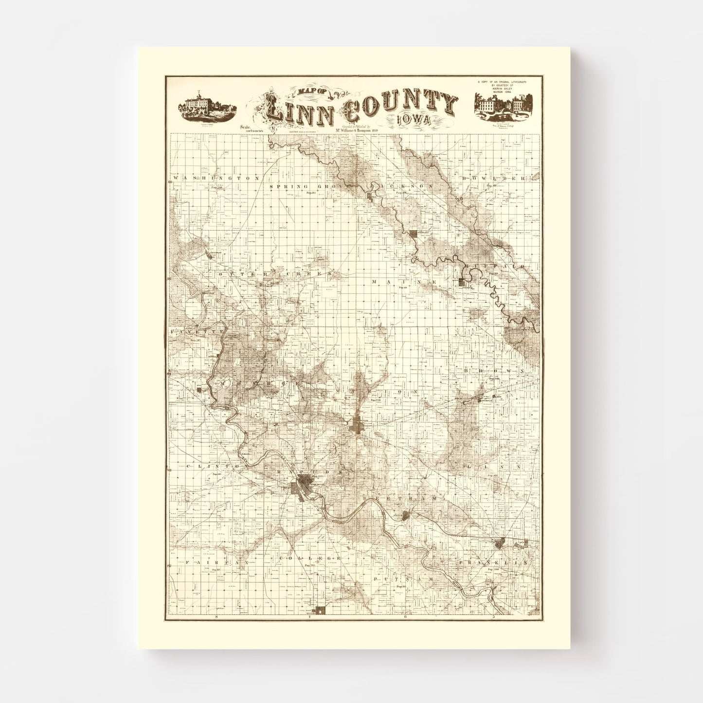 Vintage Map of Linn County, Iowa, 1949