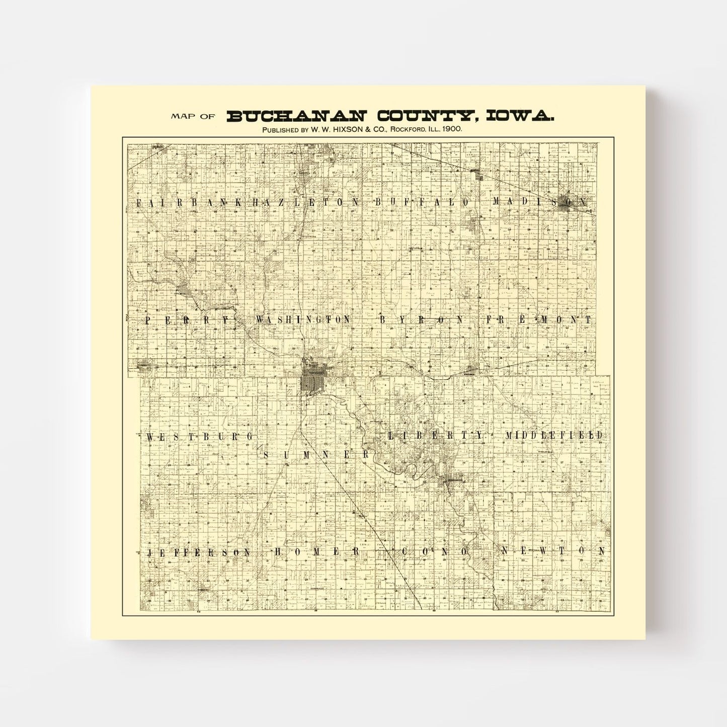 Vintage Map of Buchanan County, Iowa 1900 Wall Art