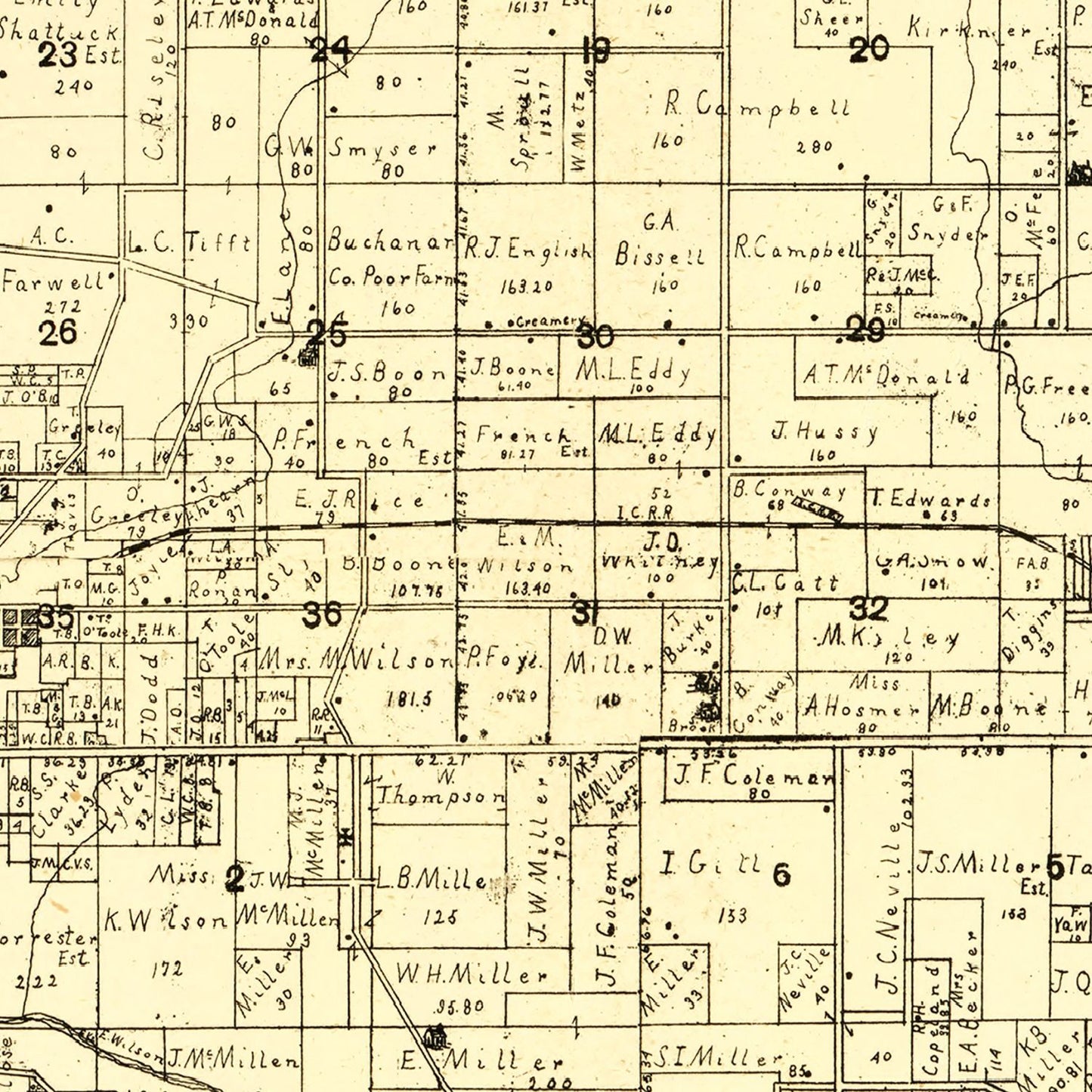Vintage Map of Buchanan County, Iowa 1900 Wall Art
