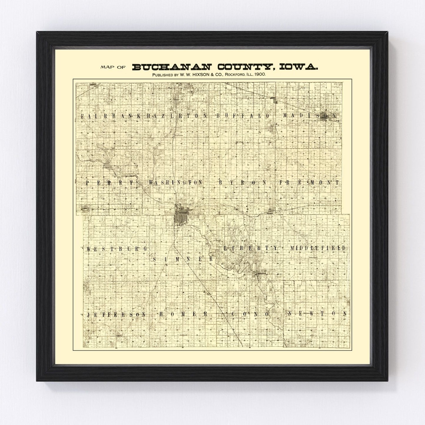 Vintage map of Buchanan County, Iowa, 1900 - digitally restored cartographic print