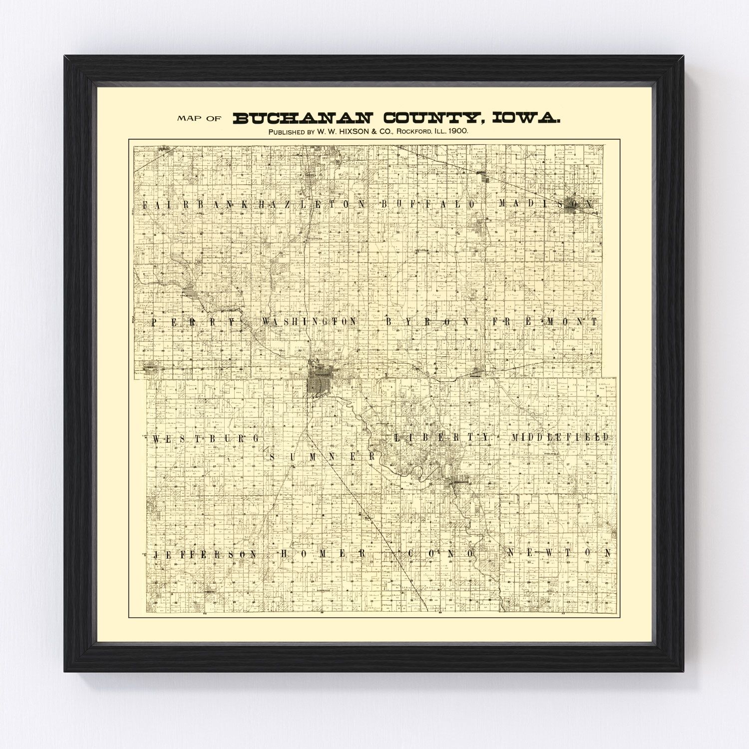 Vintage map of Buchanan County, Iowa, 1900 - digitally restored cartographic print