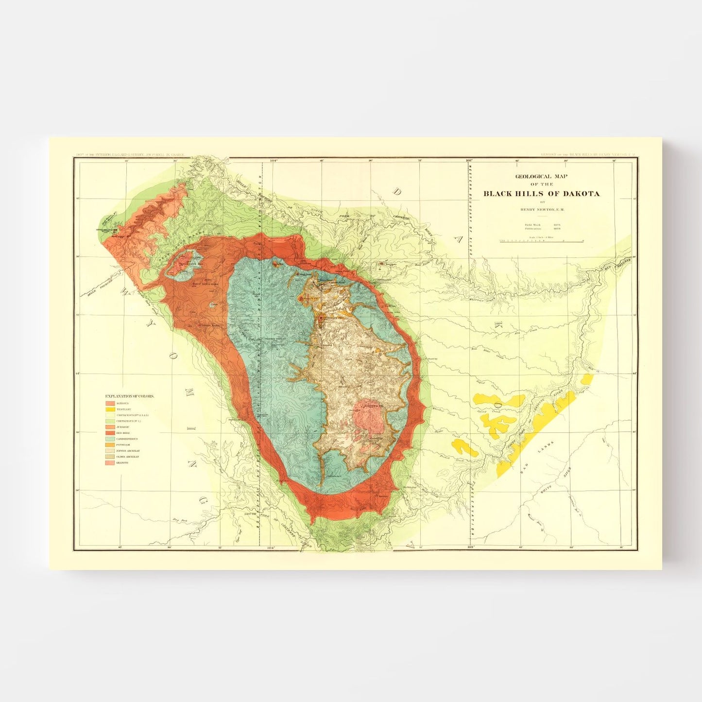 Vintage Geological Map of the Black Hills, 1879