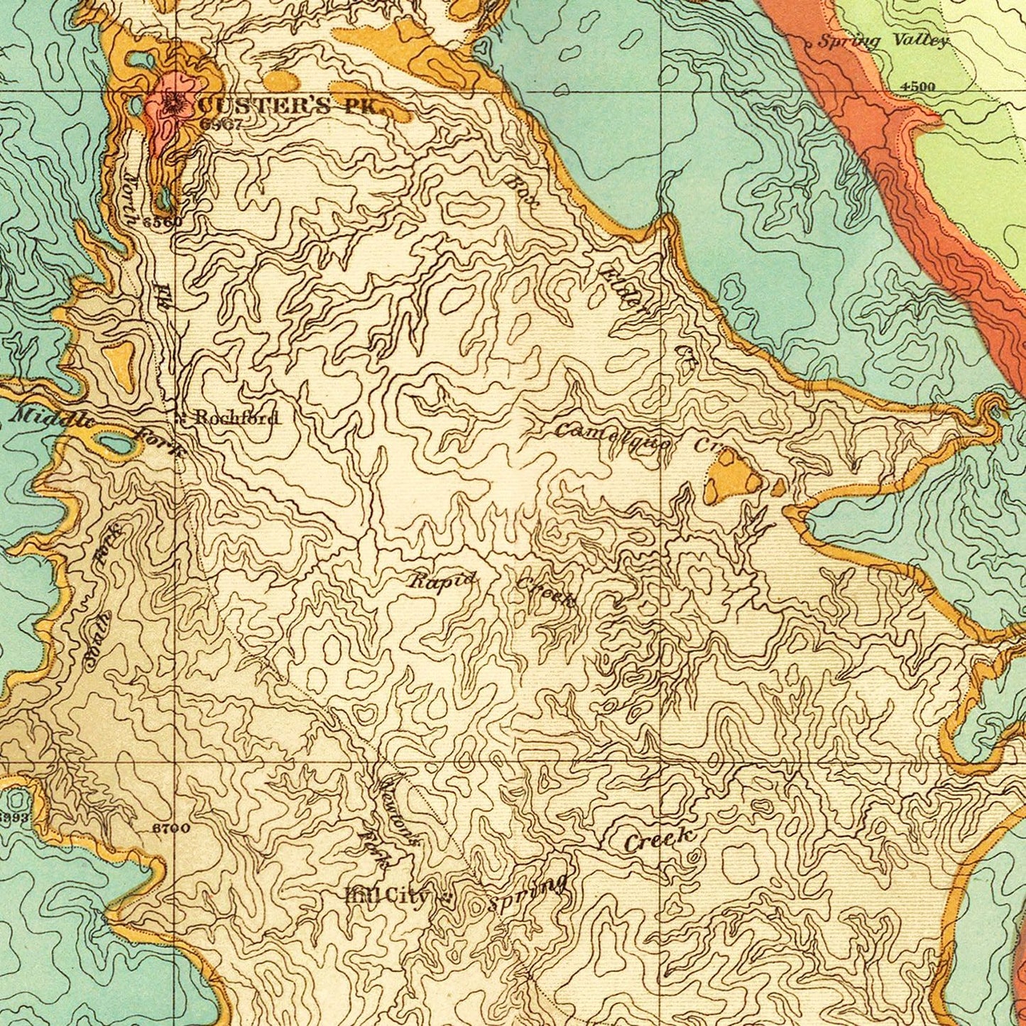 Vintage Geological Map of the Black Hills, 1879