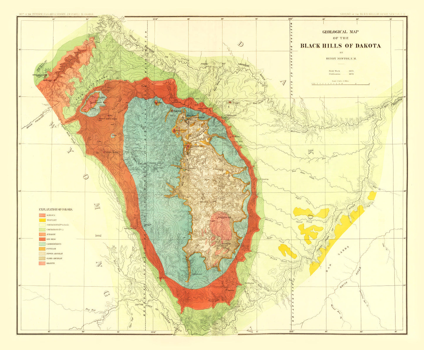 Vintage Geological Map of the Black Hills, 1879