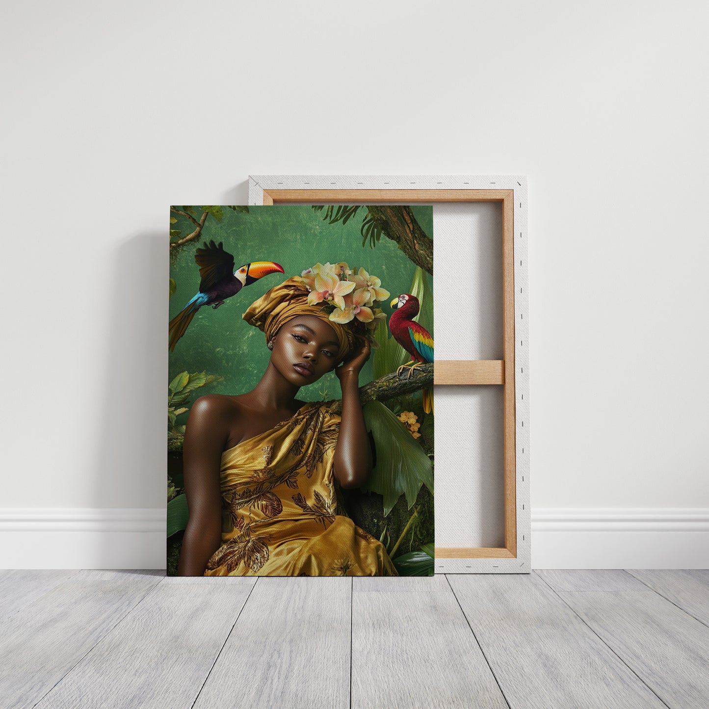 Golden Muse of the Jungle - Boho Tropical Portrait Art