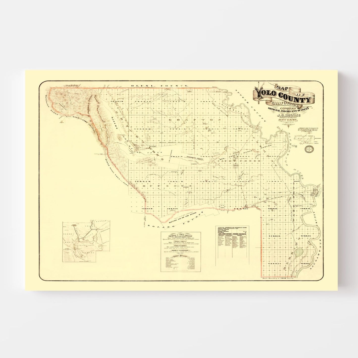 Vintage Map of Yolo County, California, 1871