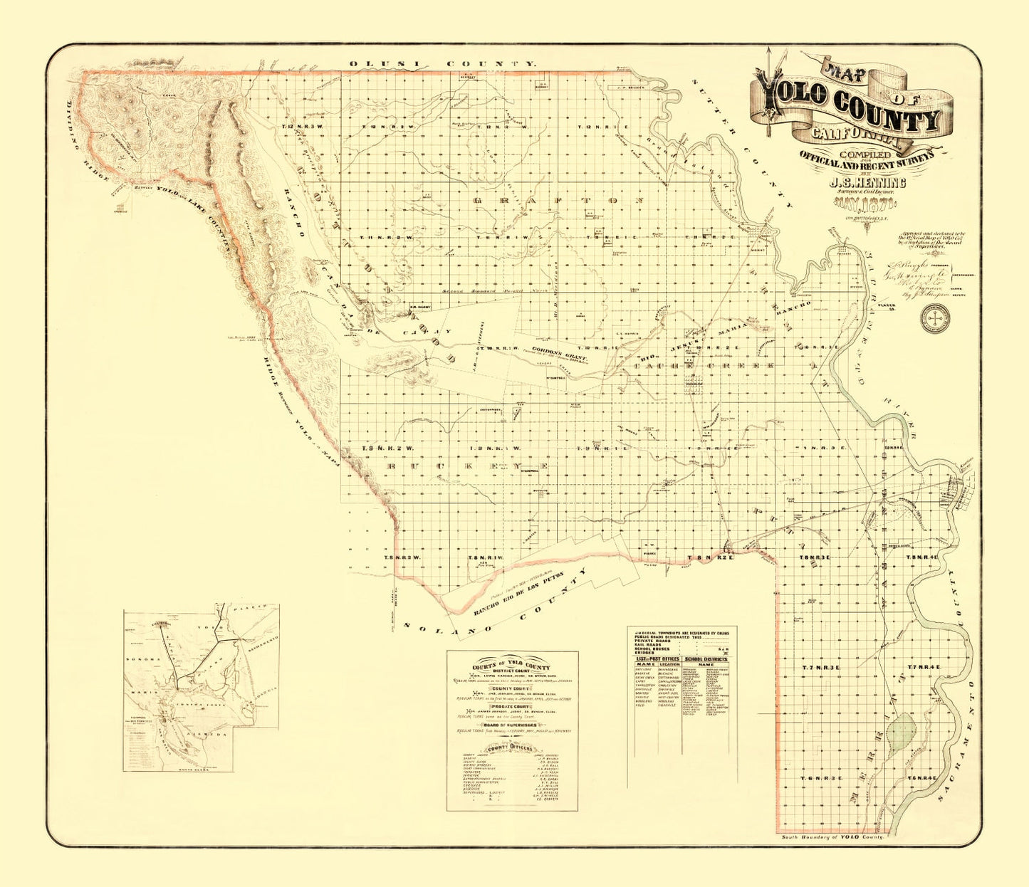 Vintage Map of Yolo County, California, 1871
