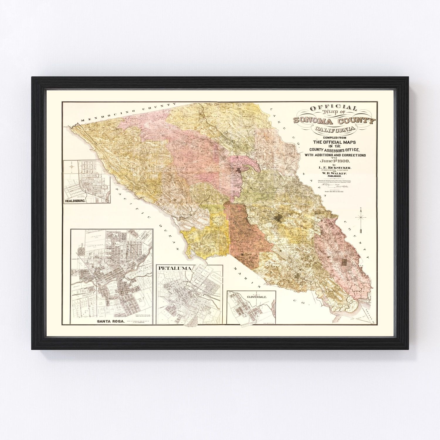 Vintage map of Sonoma County, California, 1900