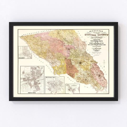 Vintage map of Sonoma County, California, 1900