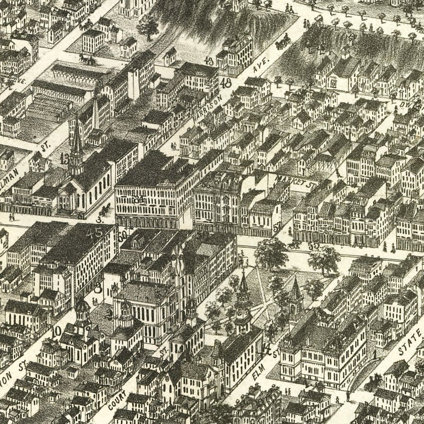 Vintage Map of Springfield, Massachusetts, 1875