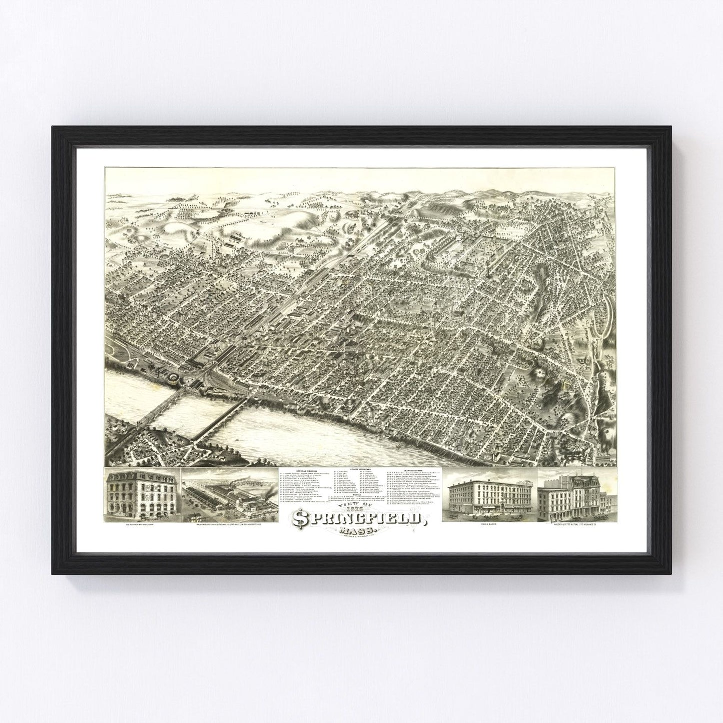 Vintage map of Springfield, Massachusetts, 1875