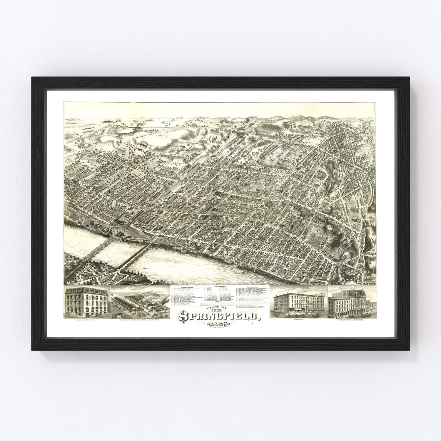 Vintage map of Springfield, Massachusetts, 1875