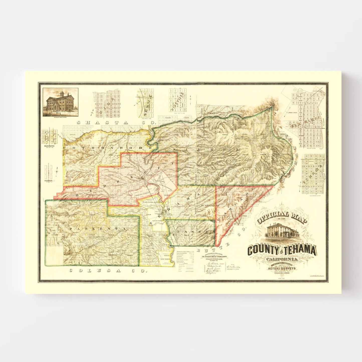 Vintage Map of Tehama County, California, 1878