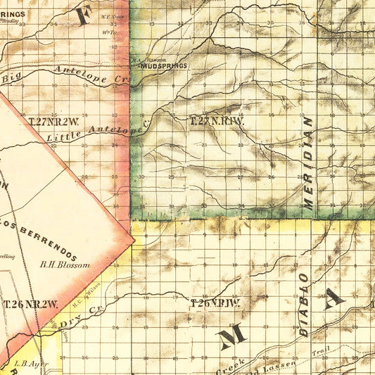 Vintage Map of Tehama County, California, 1878
