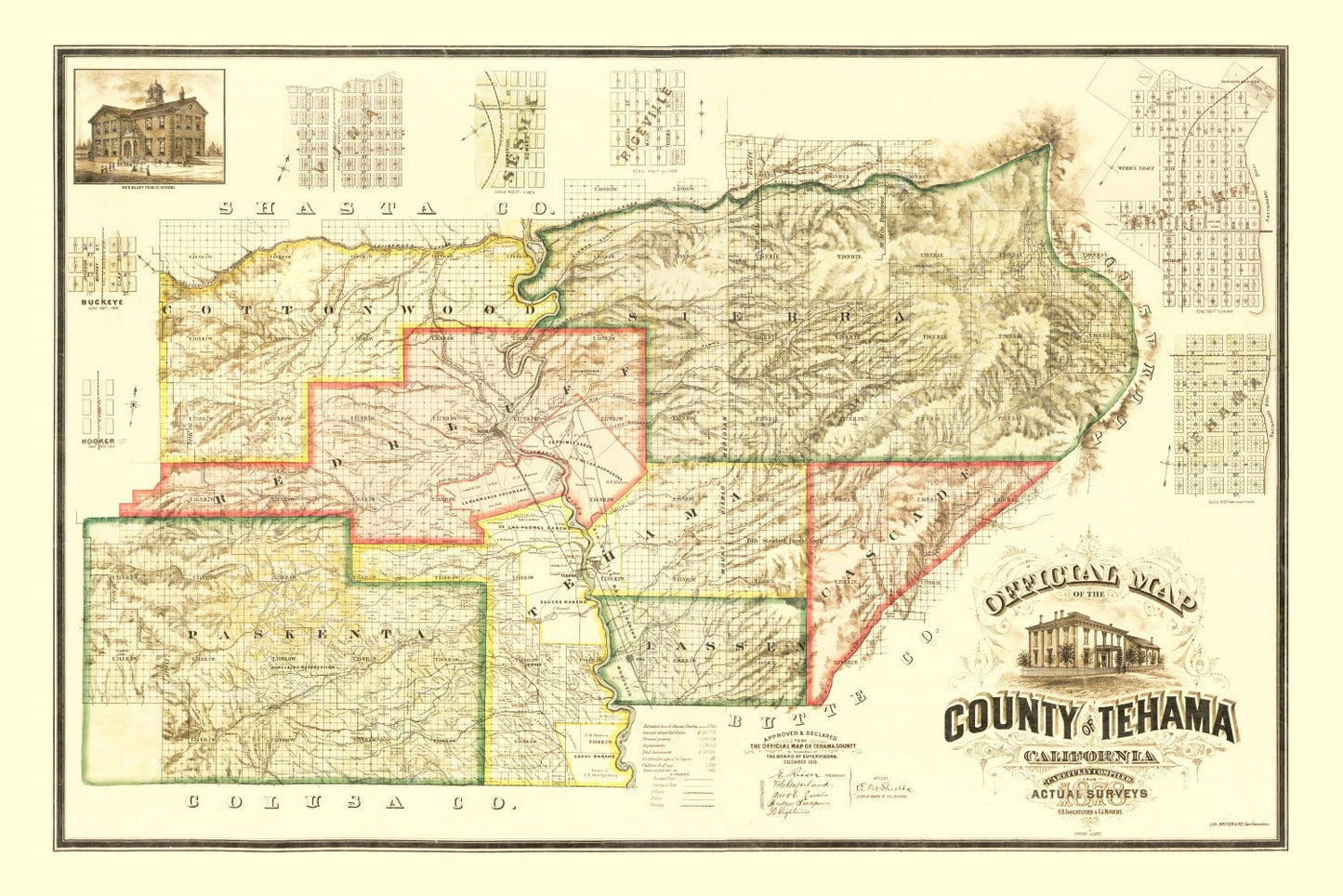 Vintage Map of Tehama County, California, 1878