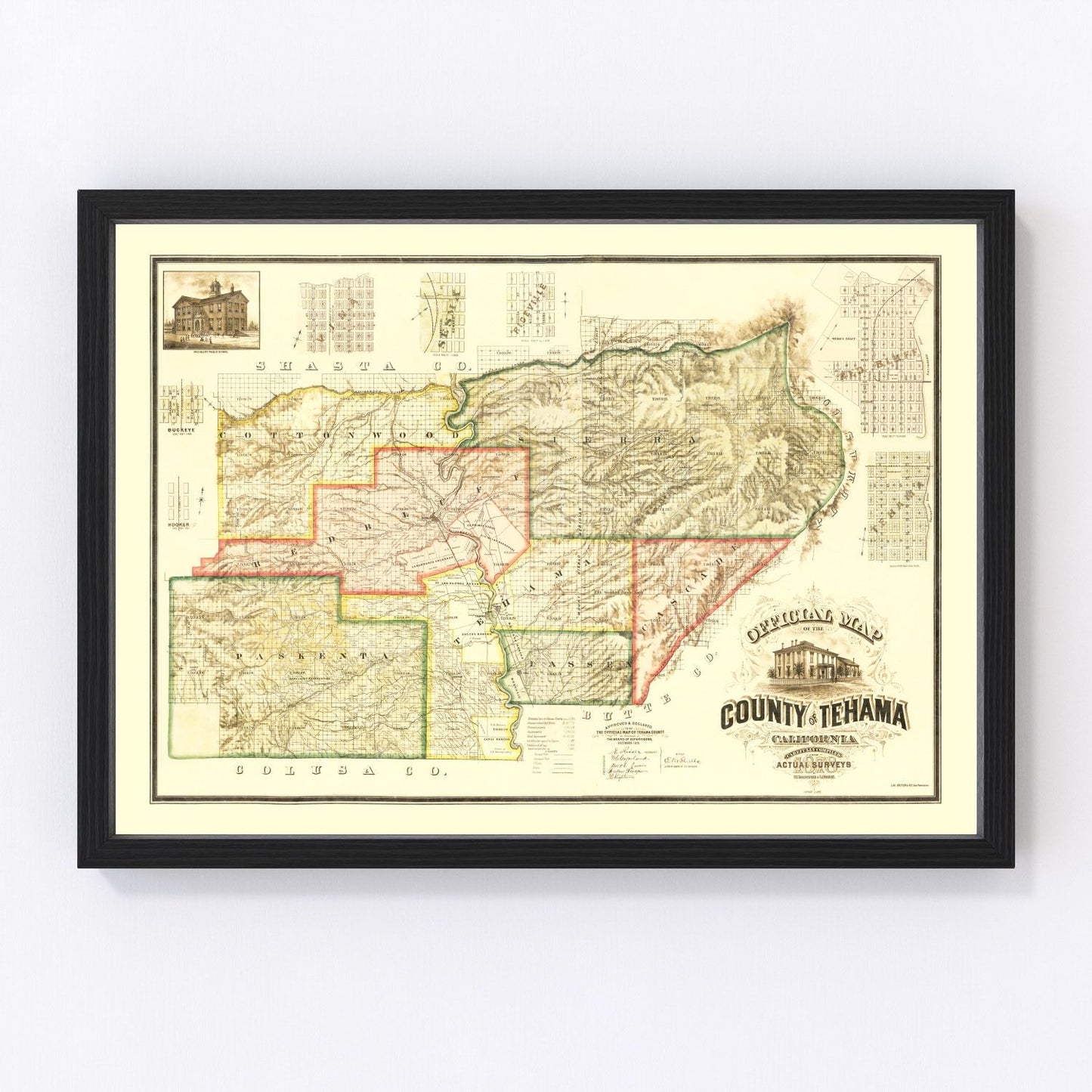 vintage map of Tehama County, California, 1878