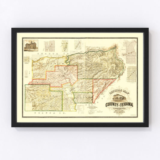 vintage map of Tehama County, California, 1878