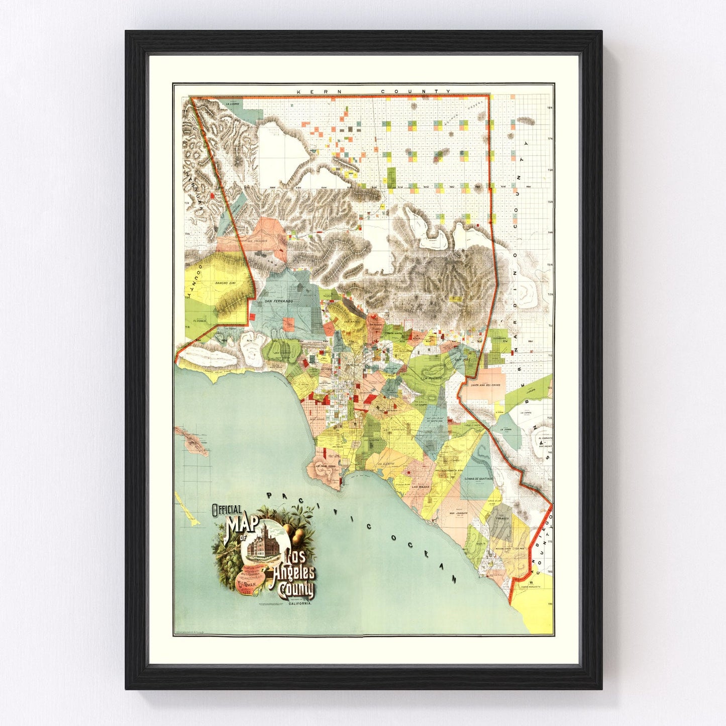 vintage map of Los Angeles County, California, 1888
