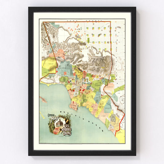 vintage map of Los Angeles County, California, 1888