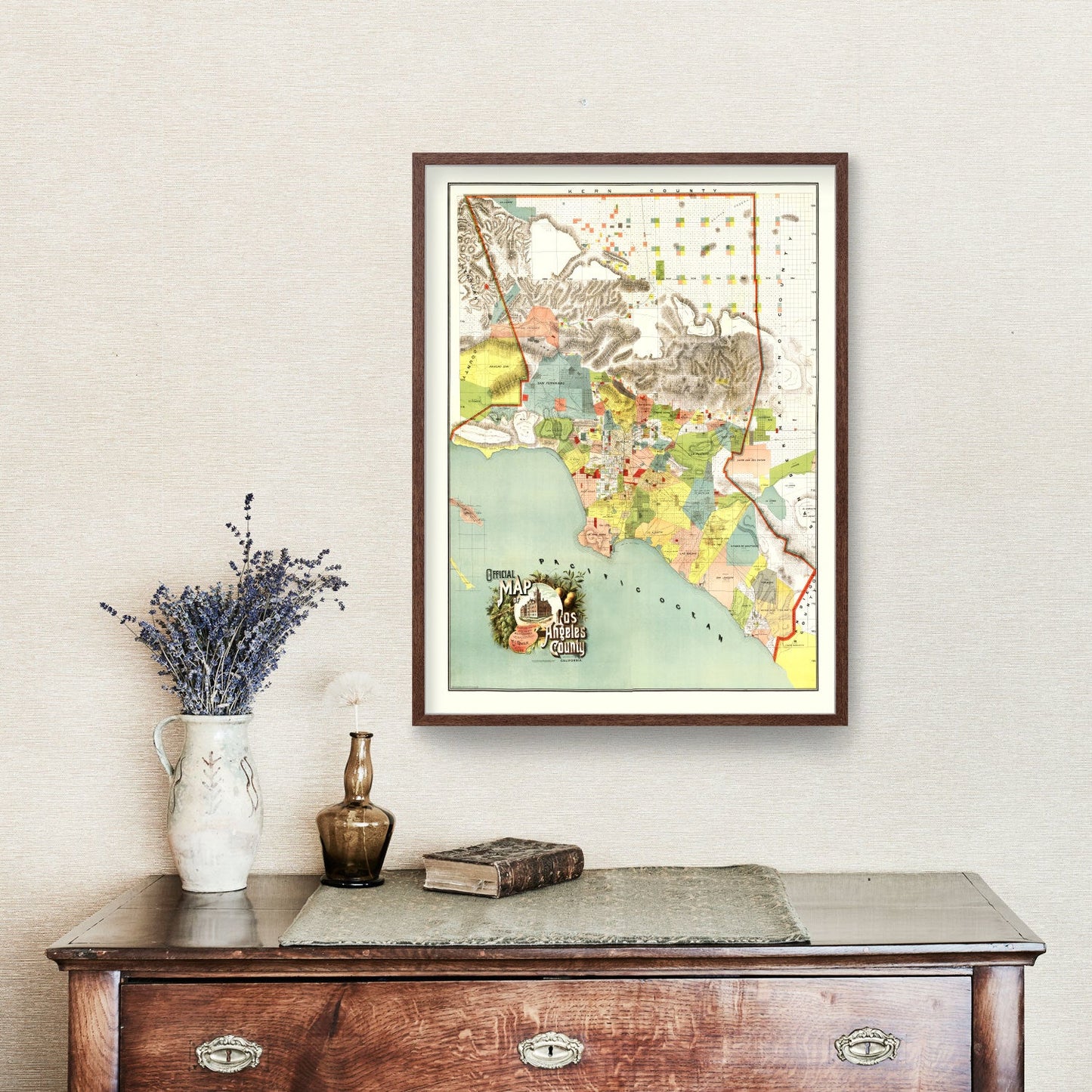 Vintage Map of Los Angeles County, California, 1888