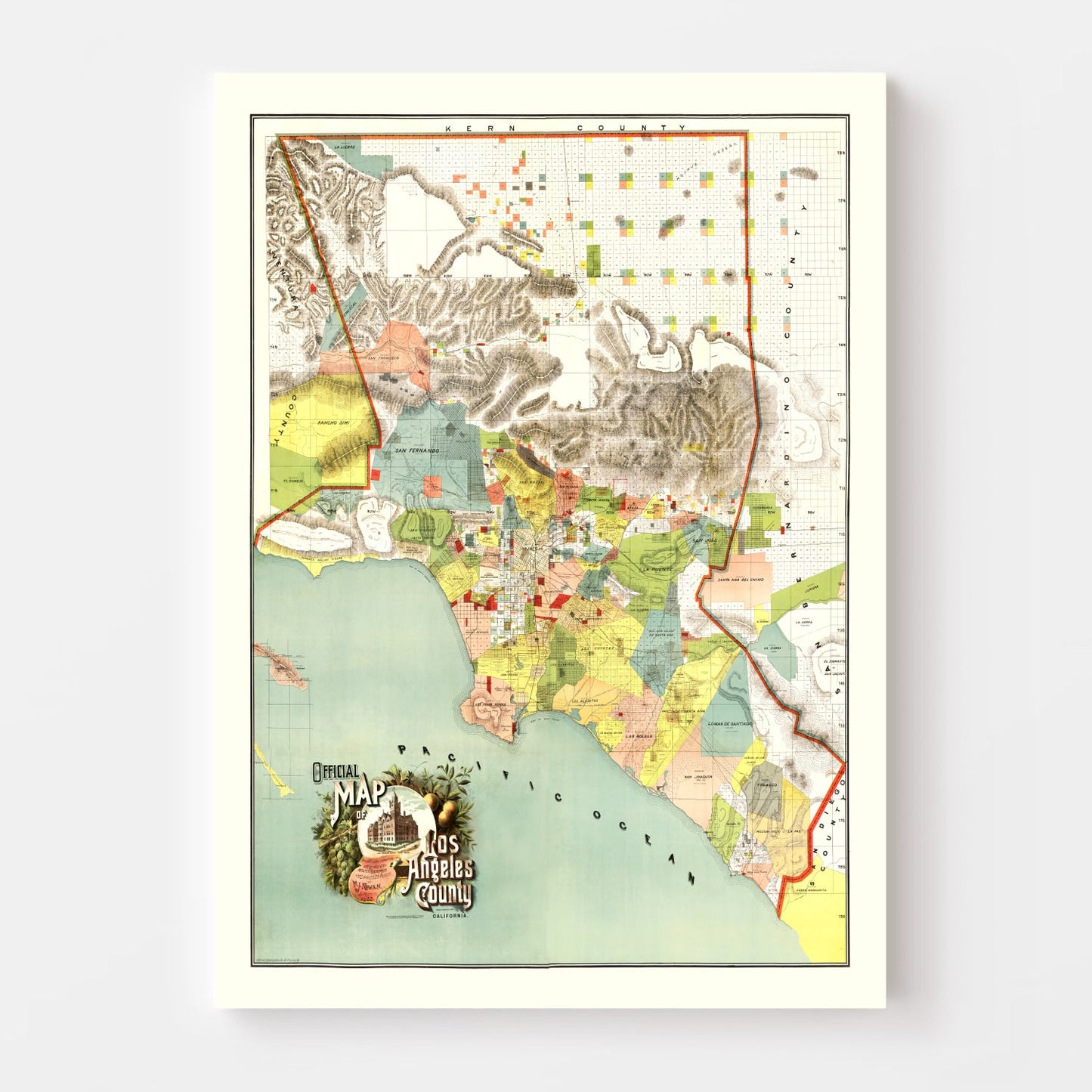 Vintage Map of Los Angeles County, California, 1888