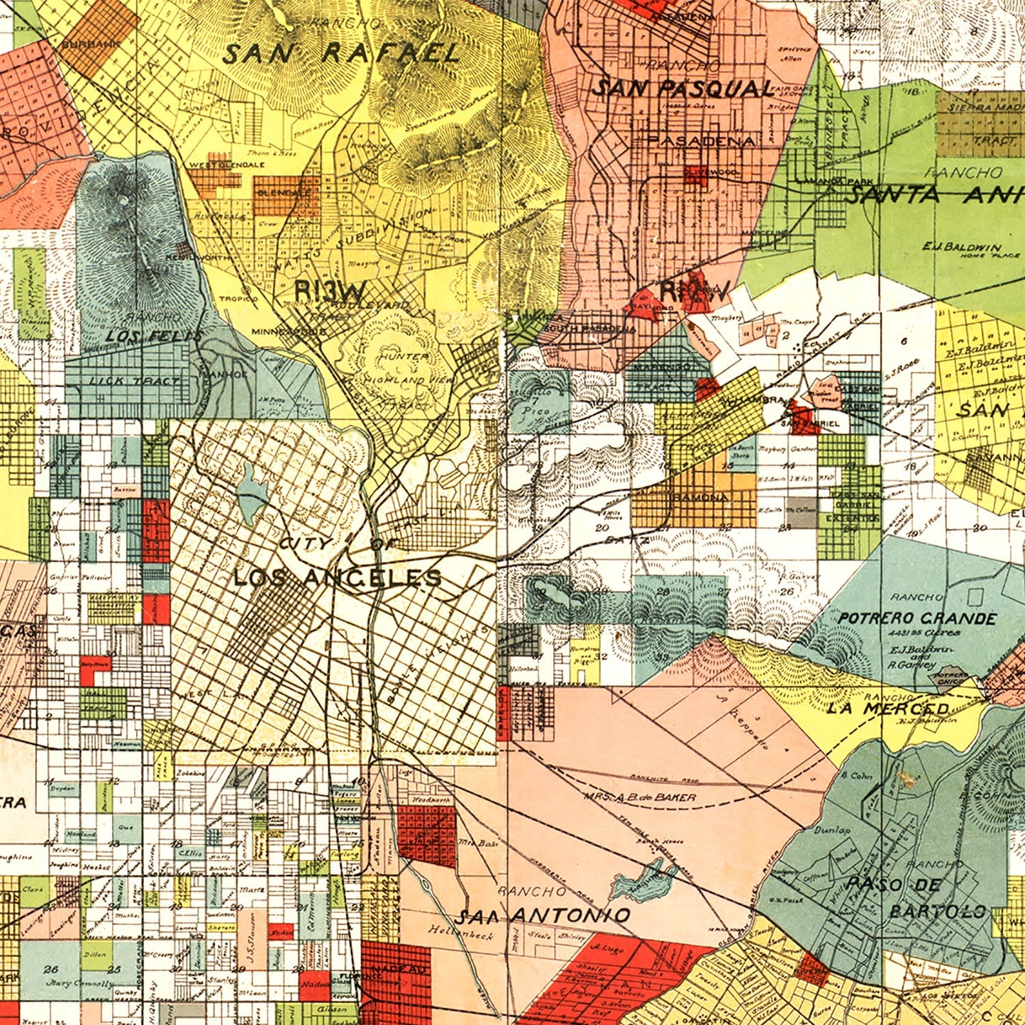 Vintage Map of Los Angeles County, California, 1888