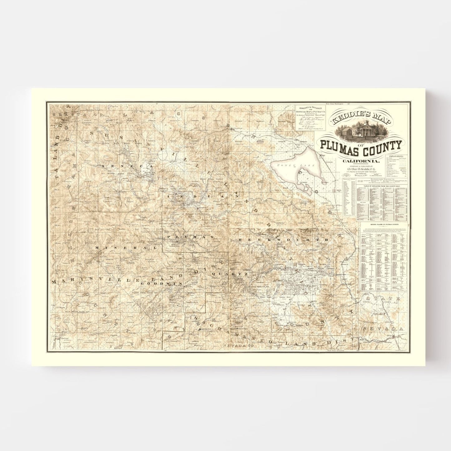 Vintage Map of Plumas County, California, 1892