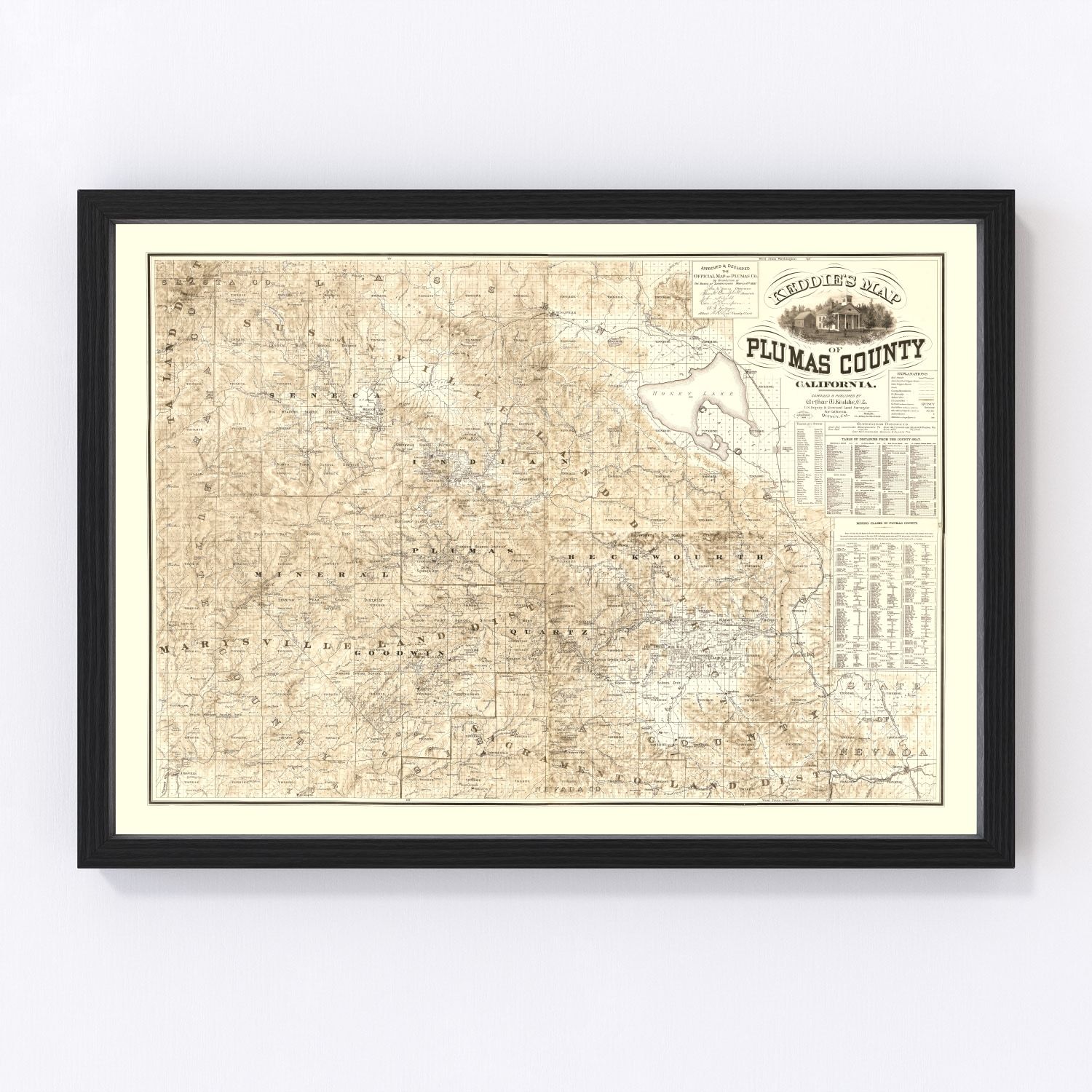 Vintage map of Plumas County, California, 1892